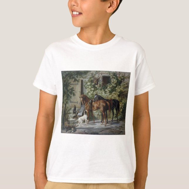 Hästar vid verandan (av Albrecht Adam) T Shirt (Framsida)