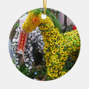Häståret 春 節 馬 ... Kinesisk blomtopp Julgransprydnad Keramik