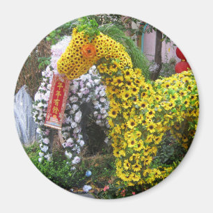 Häståret 春 節 馬 ... Kinesisk blomtopp Magnet