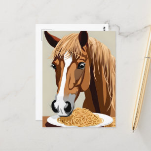 hästätande spaghetti vykort