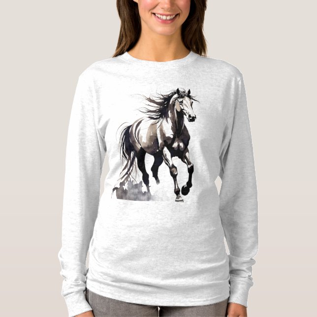 Hästavbildning Långärmad topp T Shirt (Framsida)
