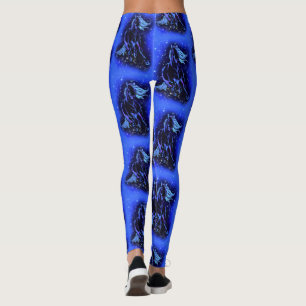 Hästbalar som rinner i blåstarrinatten leggings