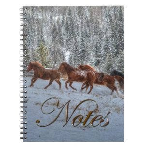 Hästbesättning som går i Winter Snö Anteckningsbok Med Spiral