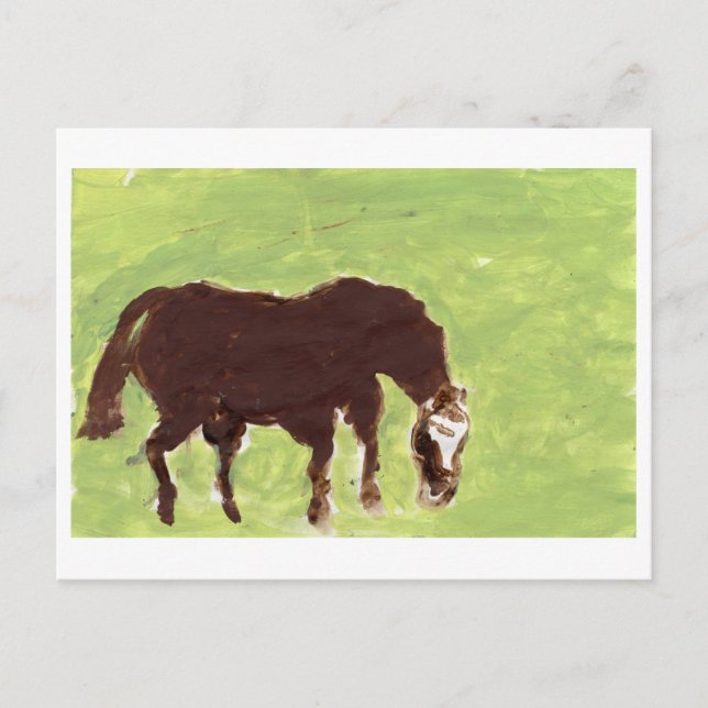 Hästbete på vykort för gröntens bakgrund (Framsida)