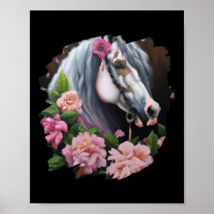 Hästblommor Cute Art Painting Flower Horseback R. Poster