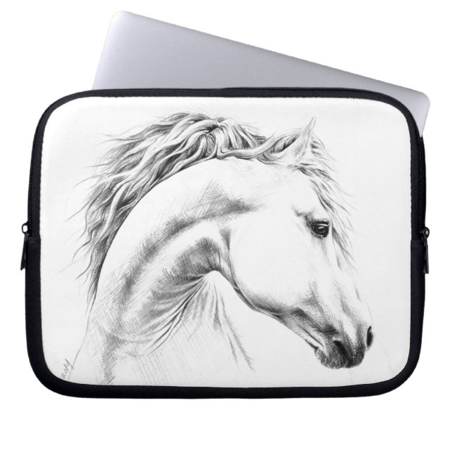 Hästblyertspennan teckning Ekvestrian porträtt Laptop Sleeve (Framsidan)