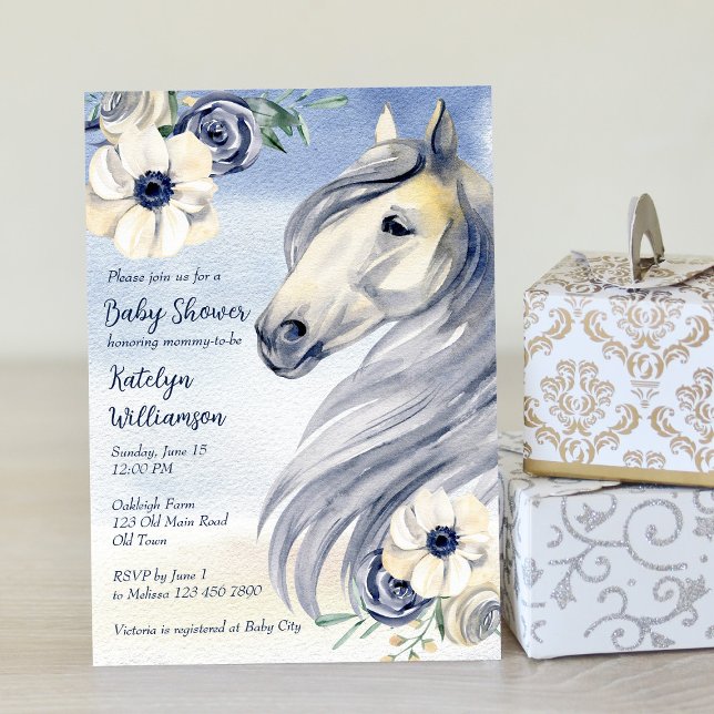 Hästcowgirl babydusch equestrian blommigt inbjudningar (Skapare uppladdad)
