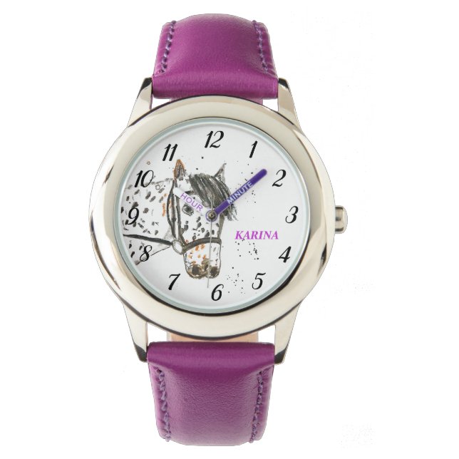 Hästdjur (Dressage Equestrian Horse Lila) Armbandsur (Framsida)