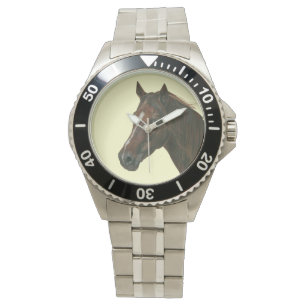 Hästdjur i bild av brun häst av kastanjemän armbandsur