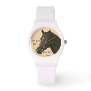 Hästdjur i bild av brun häst av kastanjemän armbandsur