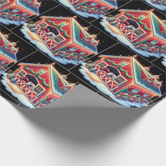 Hästdjur som dekorerats för jul och hästar presentpapper (Hörn)