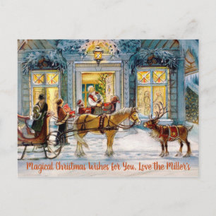 Hästdragning Sleigh Reindeer Vintage bild vykort