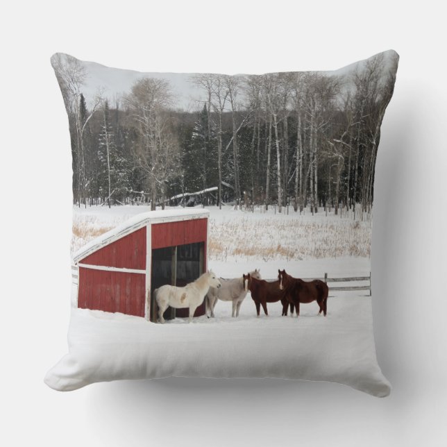Hästen i snö kudder kudde (Framsida)