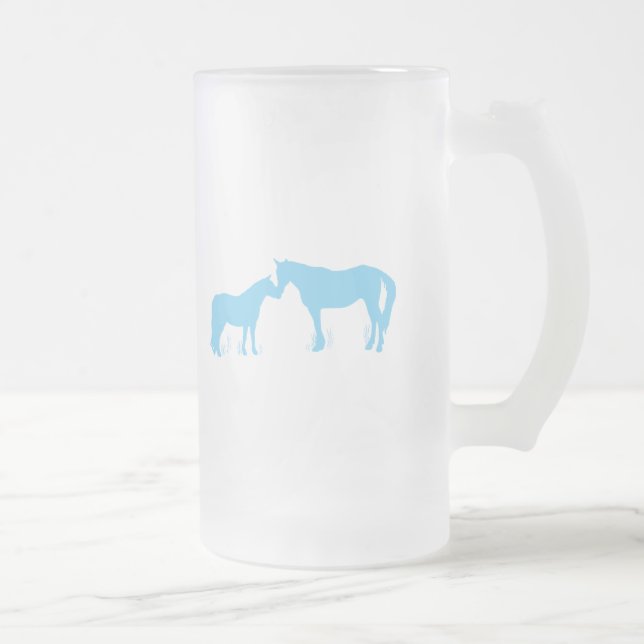 Hästen kysser (Aqua) Frostat Ölglas (Höger)