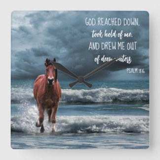 Hästen på Beach Inspirational God Reached Down Fyrkantig Klocka