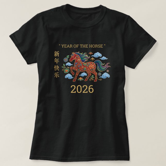 Hästens år 2026, kinesisk zodiak 2026 t shirt (Design framsida)