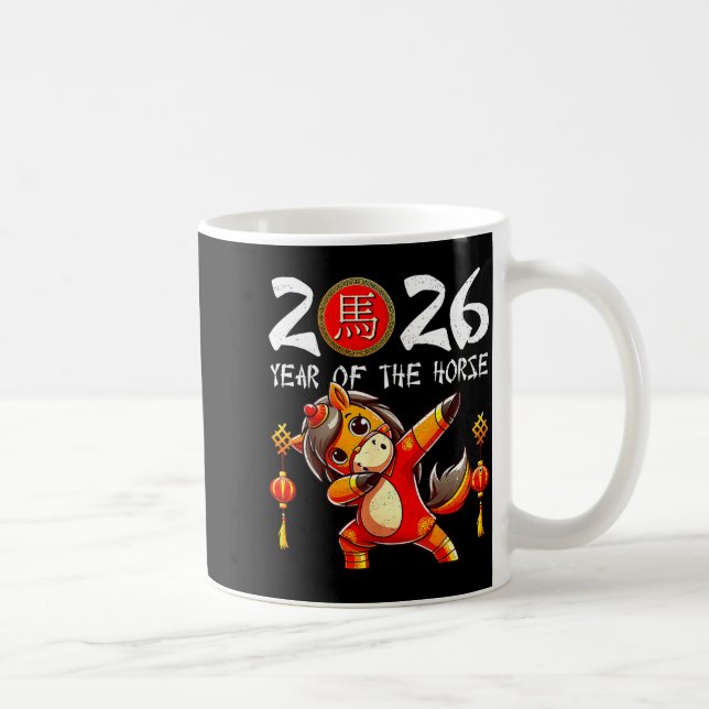 Hästens år Lunar Nyår Rolig Dabbing Häst Kaffemugg (Höger)