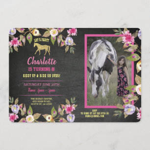 Hästfest Blommig Krita Ponny Rosa Inbjudan