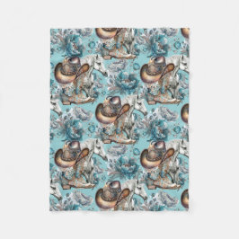 Hästflicka cowgirl mönster turquise blommigt fleecefilt