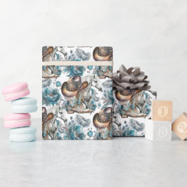 Hästflicka cowgirl mönster turquise blommigt presentpapper