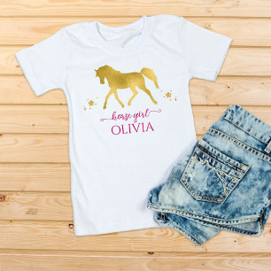 Hästflicka guld och rosa personlig namn t shirt