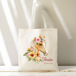 Hästflicka Palomino-häst med solblommor, anpassad Tygkasse