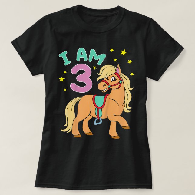 Hästfödelsedag 3 år småbarnsflickor t shirt (Design framsida)