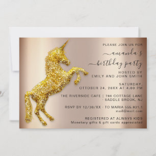 Hästfödelsedag för Unicorn Horse ro Guld Inbjudningar