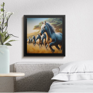 Hästgalloping tvärs över ängen poster