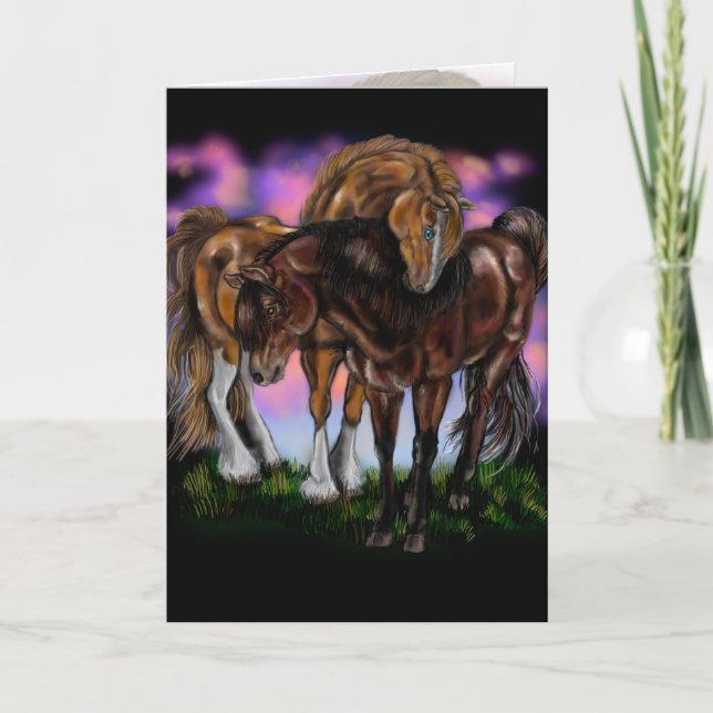 Hästhälsningskort för hästar med hästbesättning kort (Framsida)