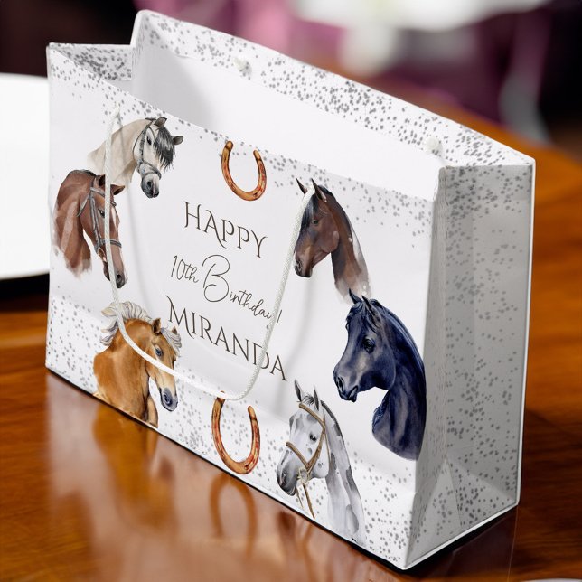 Hästhäst, elegant födelsedagsfest (Horses equestrian elegant birthday party large gift bag)