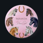 Hästhästar, elegant födelsedagsfest favors knapp<br><div class="desc">Hästtemat födelsedagsfest gynnar hästar equestrian elegant födelsedagsfest-gåvor - knapp för personlig,  vacker vattenfärgad handmålad häst porträtt för låt oss häst runt hästen,  party,  du kan anpassa en speciell födelsedagspresent för varje barn.</div>