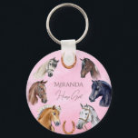 Hästhästar, elegant födelsedagsfest favors nyckelring<br><div class="desc">Hästtemat födelsedagsfest gynnar hästar equestrian elegant födelsedagsfest i form av gåvor - personligens nyckelkedja,  vackra vattenfärgsmålade hästar porträtt för låt oss häst runt hästen,  party,  du kan anpassa en speciell födelsedagspresent för varje barn.</div>