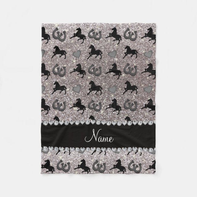 Hästhästar i namn silver glitter fleecefilt (Framsidan)