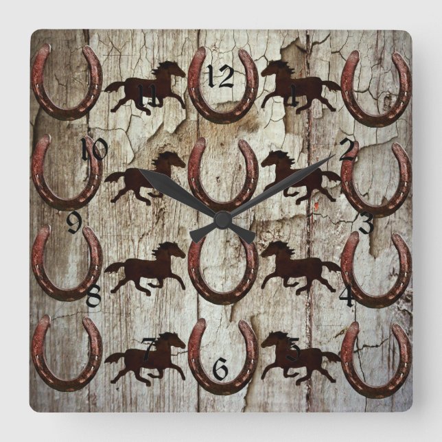 Hästhästar på barn Wood Cowboygåvor Fyrkantig Klocka (Framsida)