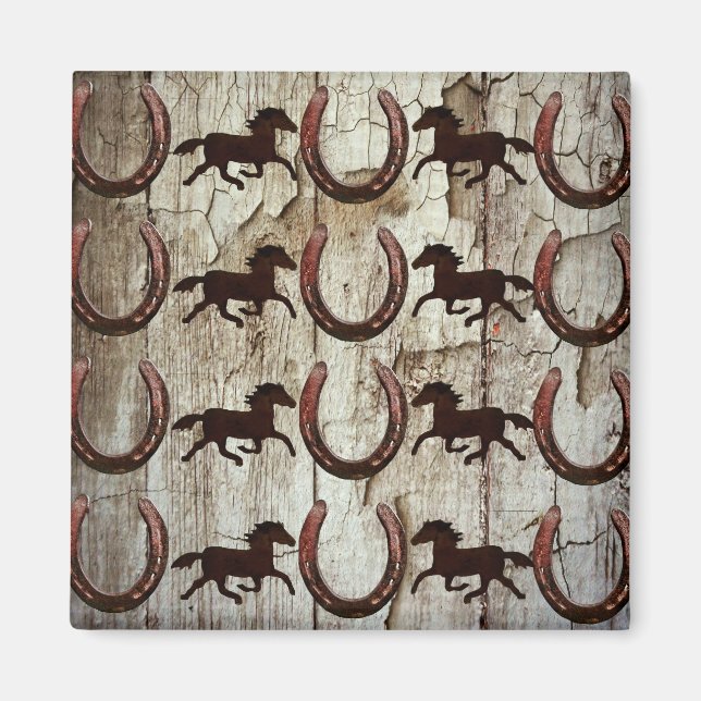 Hästhästar på barn Wood Cowboygåvor Magnet (Framsidan)