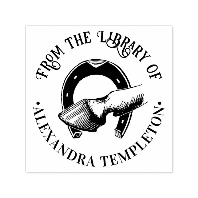 Hästhov Hästsko Bibliotek Boknamn Självfärgande Stämpel (Design)