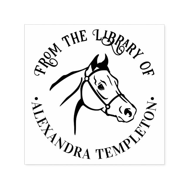Hästhuvud “Från bibliotek av” Boknamn Självfärgande Stämpel (Design)