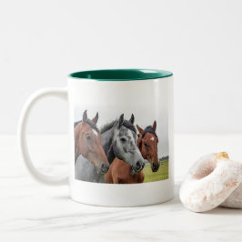 Hästhuvud Klassisk Vit Mugg Equestrian Grön Kant