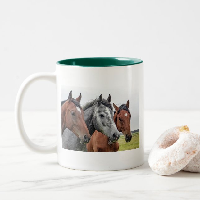 Hästhuvud Klassisk Vit Mugg Equestrian Grön Kant (Med munk)