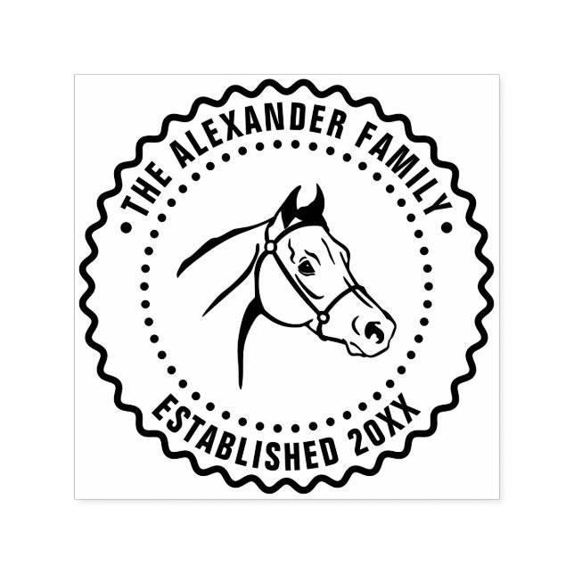 Hästhuvud Linjekonst FF Familjenamn Datum Estd Självfärgande Stämpel (Design)