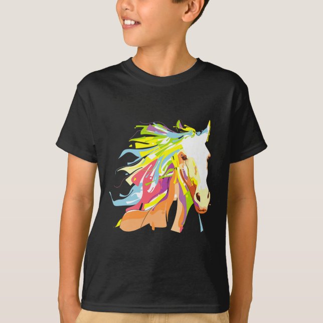 Hästhuvud Regnbågs Konst  T Shirt (Framsida)