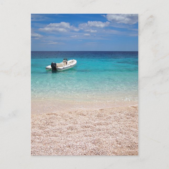 Hastighetsbåt i blått hav vykort (Framsida)