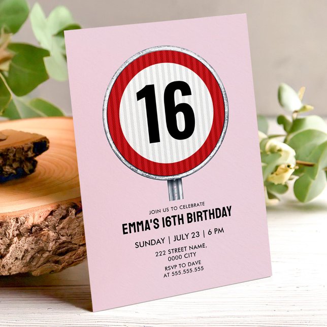 Hastighetsgräns 16-årsdag - ALDER OK Inbjudningar (Skapare uppladdad)