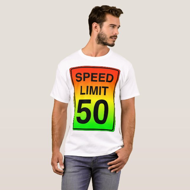 Hastighetsgräns 50 tecken med Stoplight Färg Tee Shirt (Hel framsida)