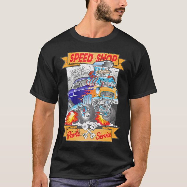 Hastighetshandel Hotrod Muscle Car Tecknad T Shirt (Framsida)