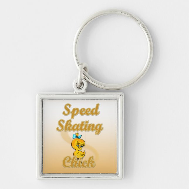 Hastighetsked Chick Fyrkantig Silverfärgad Nyckelring (Framsidan)