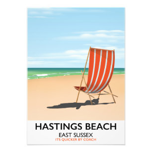 Hastings Beach, Öster Sussex vintage resor poster