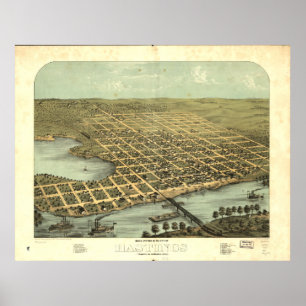 Hastings Minnesota 1867 Antique Panoramic Karta Poster