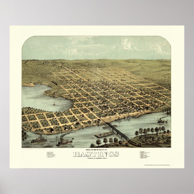 Hastings, MN Panoramic Karta - 1867 Poster (Framsidan)